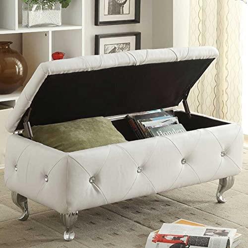 Cassapanca con Contenitore di 80 Litri Bianco Bianco Pouf Contenitore Ottomane e poggiapiedi Sgabello Pieghevole 120 L in Ecopelle Songmics Pouf Poggiapiedi Seduta Imbottita 