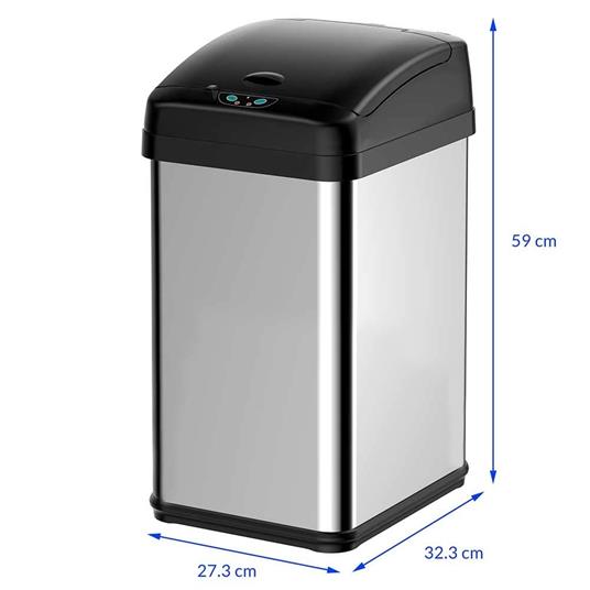 Bakaji Pattumiera con Apertura Automatica e Sensore Infrarossi a Batteria Capacità 38Lt Bidone Spazzatura Cucina in Acciaio Inox Design Moderno Casa Ufficio Dimensione 32 x 27 x 59 cm Bakaji Pattumiera con Apertura Automatica e Sensore Infrarossi a Batteria Capacità 38Lt Bidone Spazzatura Cucina in Acciaio Inox Design Moderno Casa Ufficio Dimensione 32 x 27 x 59 cm