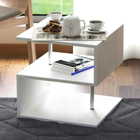 BAKAJI Libreria Bassa Scaffale 3 Ripiani in Legno MDF e Metallo Tavolino Caffè Laterale Divano Design Moderno Arredamento per Soggiorno Salotto Casa Ufficio 50 x 50 x 50 cm Colore Bianco - 5