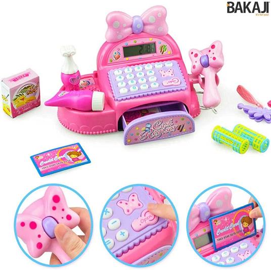 BAKAJI Registratore di Cassa Giocattolo Bambini Luci e Suoni con Cassetto Soldi Apribile Scanner Accessori Capelli e Bellezza Giochi Imitazione Supermercato Dimensione 14 x 12 x 26 cm - 2