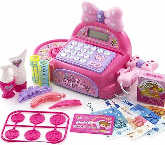 BAKAJI Registratore di Cassa Giocattolo Bambini Luci e Suoni con Cassetto  Soldi Apribile Scanner Accessori Capelli e Bellezza Giochi Imitazione  Supermercato Dimensione 14 x 12 x 26 cm - Bakaji - Altri mestieri -  Giocattoli