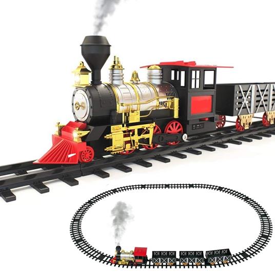 Pista Trenino Giocattolo Bambini Treno Locomotiva con Luce Suoni e 3 Vagoni 71cm