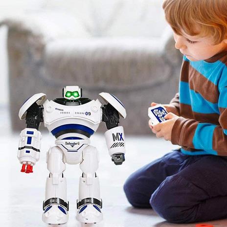 Bakaji Robot Radiocomandato Giocattolo Interattivo per Bambini con Braccio Spara Missili Doppia Velocità di Movimento Funzione Balla con Luci e Suoni Batteria Ricaricabile Dimensione 33x26x11cm - 3