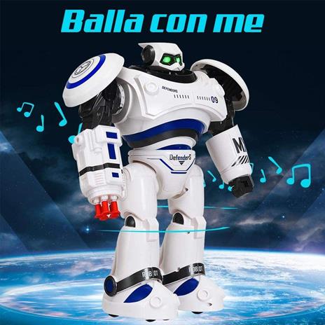 Bakaji Robot Radiocomandato Giocattolo Interattivo per Bambini con Braccio Spara Missili Doppia Velocità di Movimento Funzione Balla con Luci e Suoni Batteria Ricaricabile Dimensione 33x26x11cm - 4