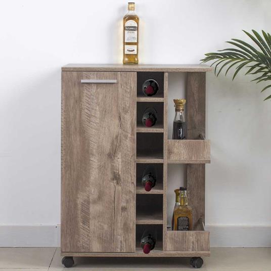 Cantinetta Portabottiglie In Legno Noce - 54 Posti, Per Vino, Enoteca, Bar, Casa, 62x25x120 Cm - Foto 5