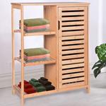 Mobile Bagno 3 Ripiani Bambu + 1 Anta Mobiletto da terra Armadietto Salvaspazio
