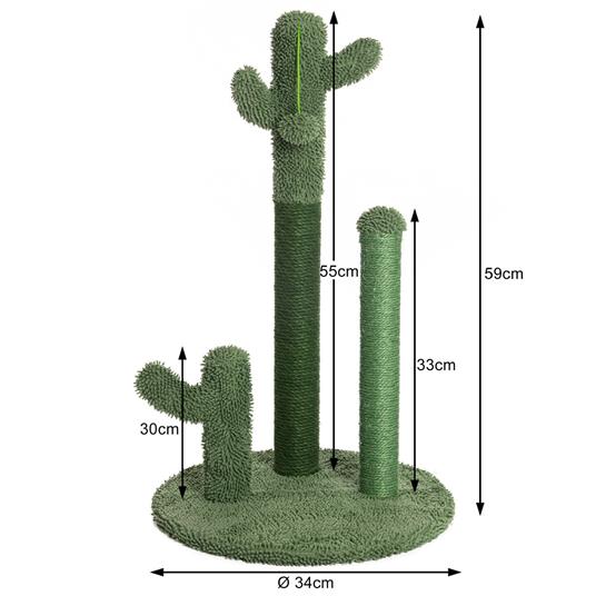 Tiragraffi Graffiatoio Forma 3 Cactus per Gatti Verde con Pallina 34 x 59 cm - 2