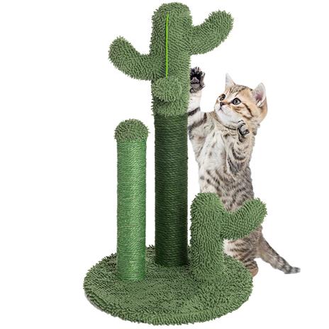 Tiragraffi Graffiatoio Forma 3 Cactus per Gatti Verde con Pallina 44 x 72 cm - 2