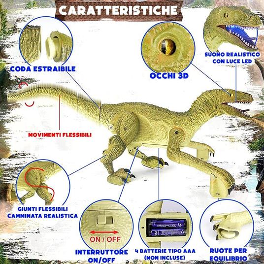 Dinosauro Telecomandato Giocattolo Gioco che Cammina Elettronico Velociraptor - 2