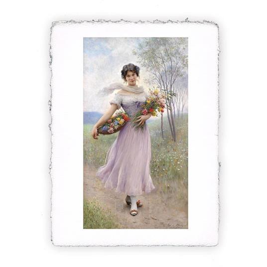 Stampa di Eugene de Blaas - Ragazza in abito lilla con fiori, Grande - cm 40x50