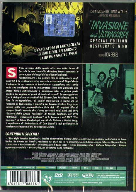 L' invasione degli ultracorpi. Special Edition. Restaurato in HD. Con poster 24x37 cm (DVD) di Don Siegel - DVD - 2