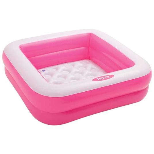 Piscina Gonfiabile per Bambini Baby Quadrata 2 Anelli Rosa 85x85x23cm Intex - 2