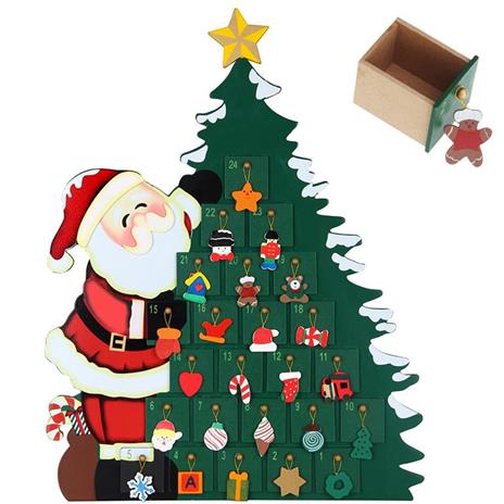 Calendario Avvento Babbo Natale Con Albero In Legno 24 Cassetti