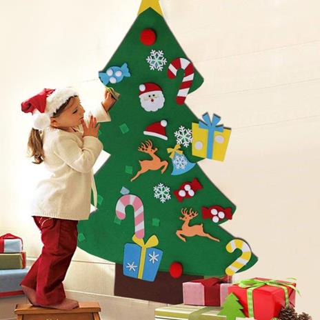 Albero Di Natale Per Bambini In Feltro Da Parete Con 26 Addobbi Natalizi 110Cm