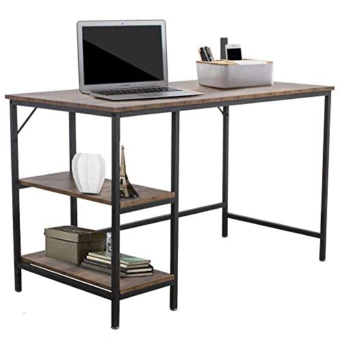 BAKAJI Scrivania con Libreria 3 Ripiani Tavolo da Lavoro Porta Pc Computer Struttura in Metallo e Piano in Legno MDF Anticato Arredamento Casa Ufficio Cameretta Dimensioni 120 x 60 x 75 cm