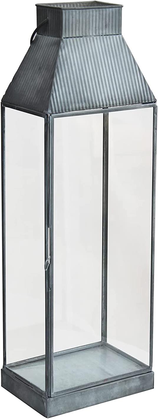 Lanterna Da Giardino E Interni In Metallo E Vetro - Alta 54 Cm - Colore Bianco - Stile Moderno, Aprile Laterale - 5