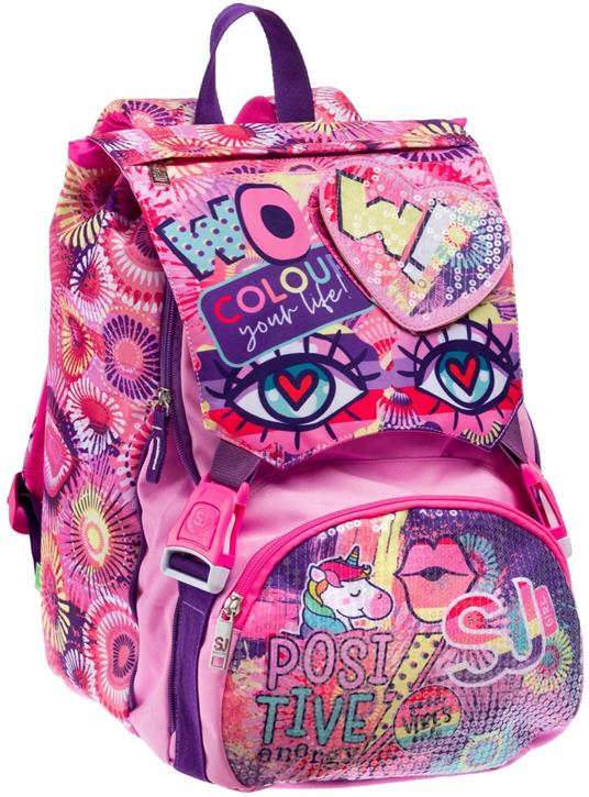 Zaino scuola Sdoppiabile Big Sj Gang Facce Da Sj Girl, Ibis Rose, 21 lt - 27 x 41 x 16 cm