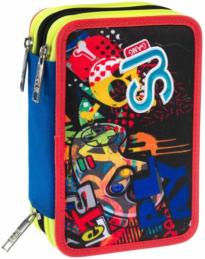 Astuccio 3 Zip Sj Gang Facce Da Sj Boy, Jet Black - 20 x 12,5 x 7 cm