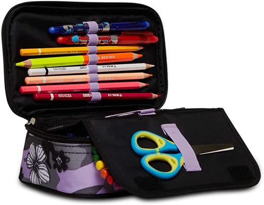 Astuccio Quick Case Seven Freethink Girl, assortito - Grigio, viola fantasia fiori - 23,5 x 11 x 6 cm - 2
