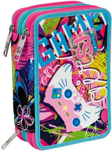 Astuccio 3 zip SJ Gang Gleamled Girl, Cactus Flower - 12,5 x 20 x 7 cm