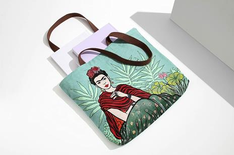 Borsa a soffietto, Frida Kahlo, verde, cotone - 45 x 35 x 7 cm - 3