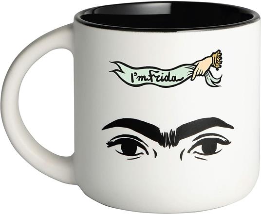 Tazza in ceramica occhi e mono ciglio, Frida Kahlo, bianca, ceramica - 9 x 8,7 cm