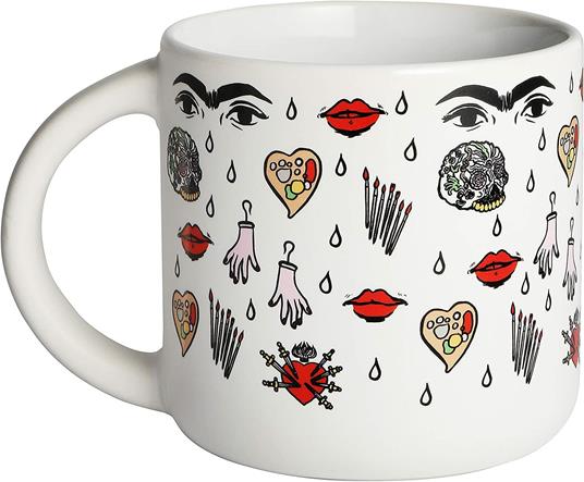 Tazza in ceramica viso e cuore, Frida Kahlo, bianca, ceramica - 9 x 8,7 cm