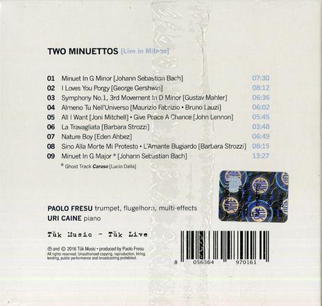 Two Minuettos. Live in Milano - CD Audio di Paolo Fresu - 2