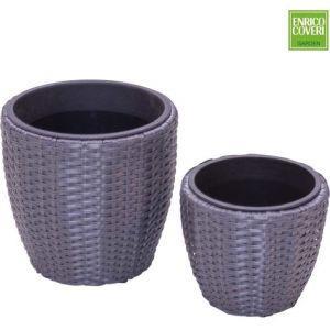 Set 2 Caspo' Vasi Portapiante Intreccio In Polyrattan Per Esterno Colore Grigio - 2