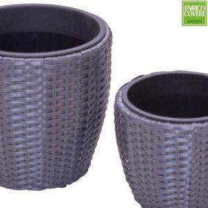 Set 2 Caspo' Vasi Portapiante Intreccio In Polyrattan Per Esterno Colore Grigio - 3