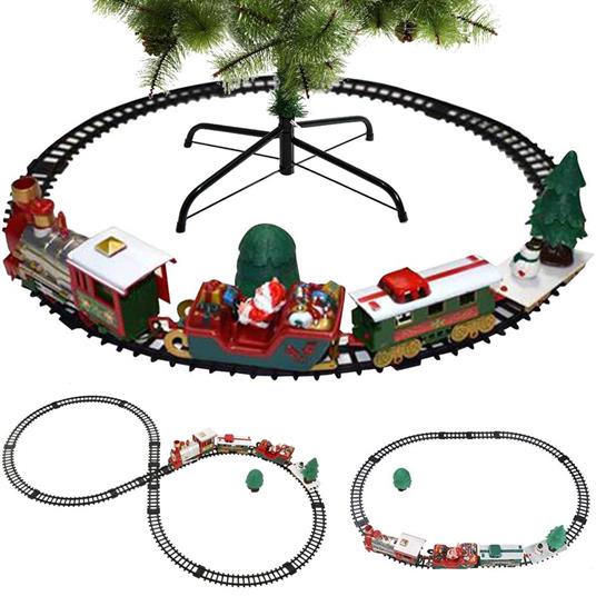 Trenino Natalizio Sotto Albero 3in1 Locomotiva Luci Suoni cn Slitta Babbo Natale - 3