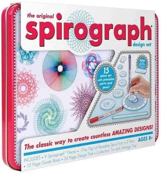 Grandi Giochi- Spirograph Scatola Metallo-Set Valigetta di Latta con 15 Accessori di precisione-CLC12000, Multicolore, 16 x 21.5 x 2 cm, 8056379008958