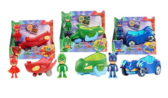 Pj Masks Super Pigiamini Personaggio 8 Cm + Veicolo