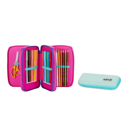 Astuccio accessoriato 3 zip  GoPOP Fashion. Con astuccio ovale - 3