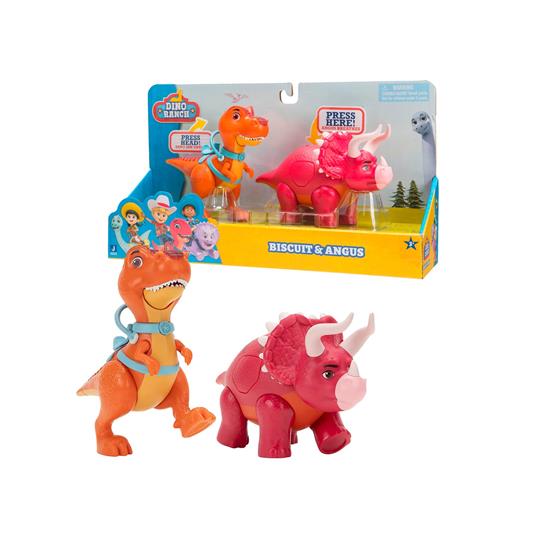 Dino ranch set dinosauri deluxe, inclusi 2 dinosauri articolati: biscuit e angus, come visto in tv