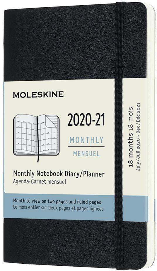 Agenda mensile Moleskine 18 mesi pocket copertina morbida. Nera