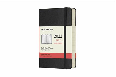 Agenda giornaliera Moleskine 2022, 12 mesi, Pocket, copertina rigida - Nero