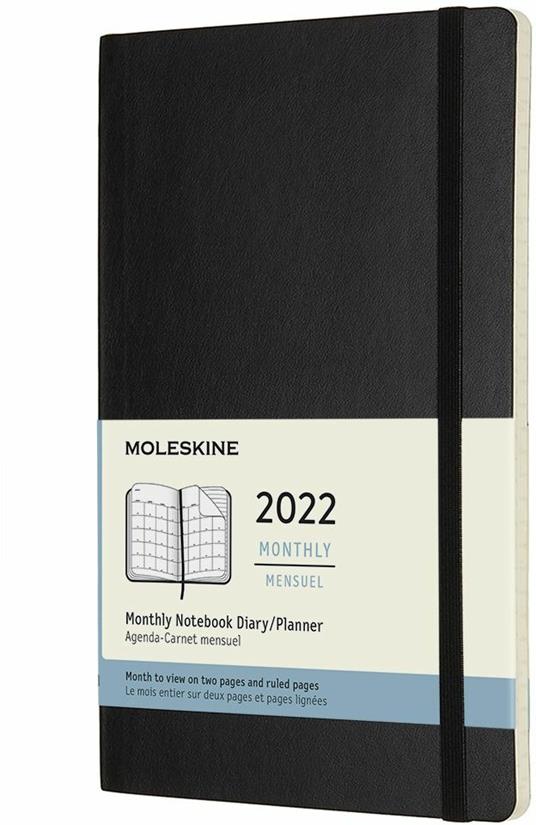Agenda mensile Moleskine 2022, 12 mesi, Large, copertina morbida - Nero