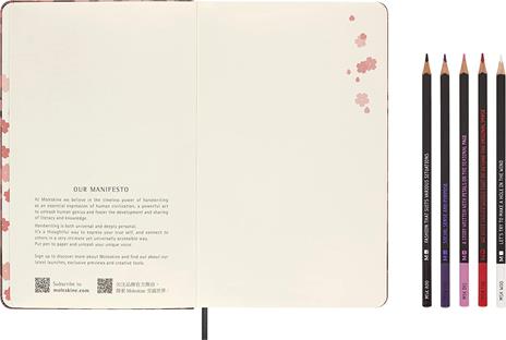 Bundle cofanetto Taccuino Moleskine Sakura, a pagine bianche, large, limited edition - 13 x 21 cm + Set 5 matite colorate - 4