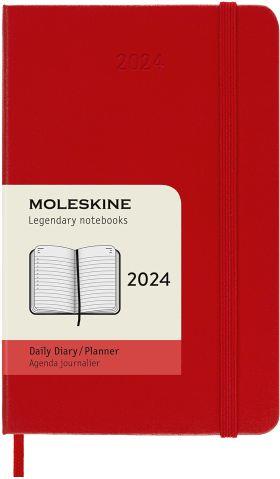 Agenda Moleskine giornaliera 2024, 12 mesi, Pocket, copertina rigida, Rosso scarlatto - 9 x 14 cm - 7