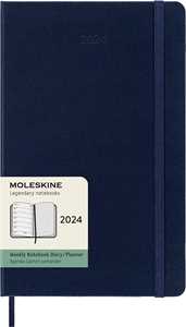 Cartoleria Agenda Moleskine settimanale 2024, 12 mesi, Large, copertina rigida, Blu zaffiro - 13 x 21 cm Moleskine