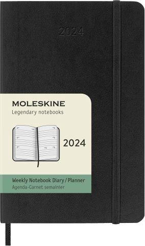 Agenda Moleskine settimanale orizzontale 2024, 12 mesi, Pocket, copertina morbida, Nero - 9 x 14 cm - 7