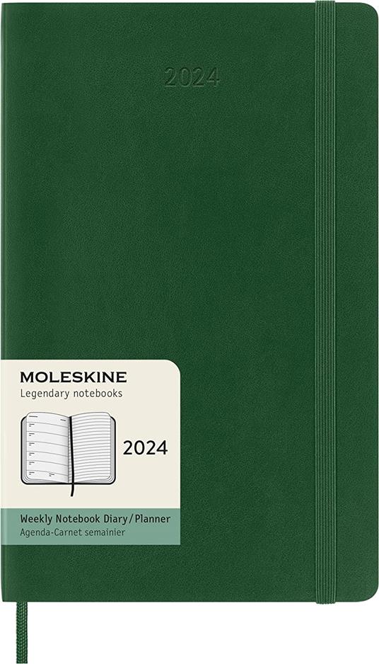 Agenda Moleskine settimanale 2024, 12 mesi, Large, copertina morbida, Verde  mirto - 13 x 21 cm - Moleskine - Cartoleria e scuola