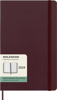 Agenda Moleskine settimanale 2024, 12 mesi, Large, copertina rigida, Rosso borgogna - 13 x 21 cm