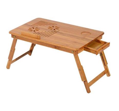Homcom Tavolino da Letto per PC Portatile con Sistema di Raffreddamento in Bambù, 55x35x22-30cm