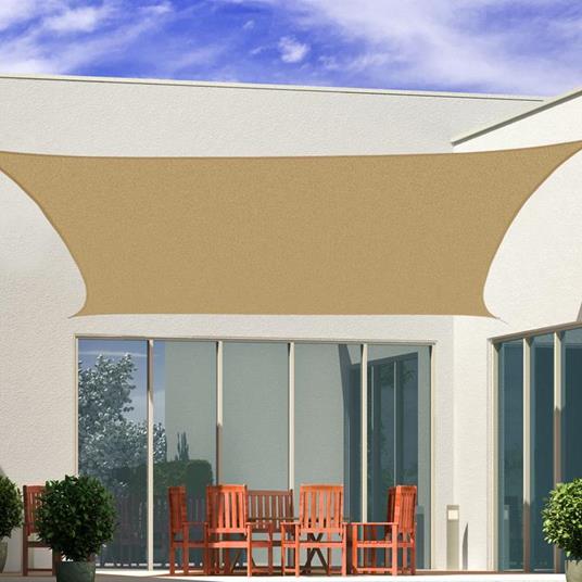 Tenda A Vela Rettangolare Outsunny 4x6m - Protezione UV, PE Resistente, Gialla, Per Giardino E Piscina