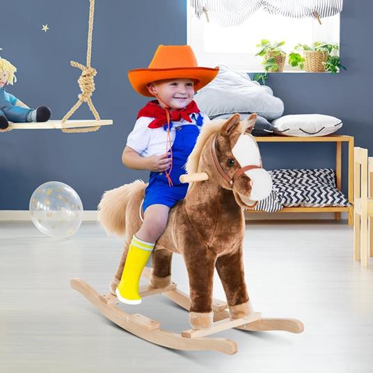 Cavallo a Dondolo in Legno Giocattolo Cavalcabile per Bambini - 2