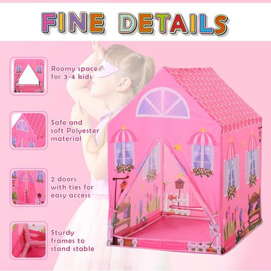 Tenda da Gioco Principessa per Bambina 3+ Anni per Interno e Esterno Rosa  93 x 69 x 103 cm - HomCom - Giardino - Giocattoli