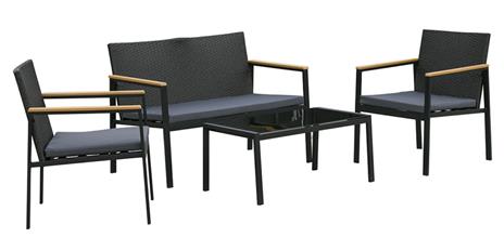 Set 4 Pezzi Salotto da Esterni con 2 Sedie in PE Rattan e Acciaio Nero