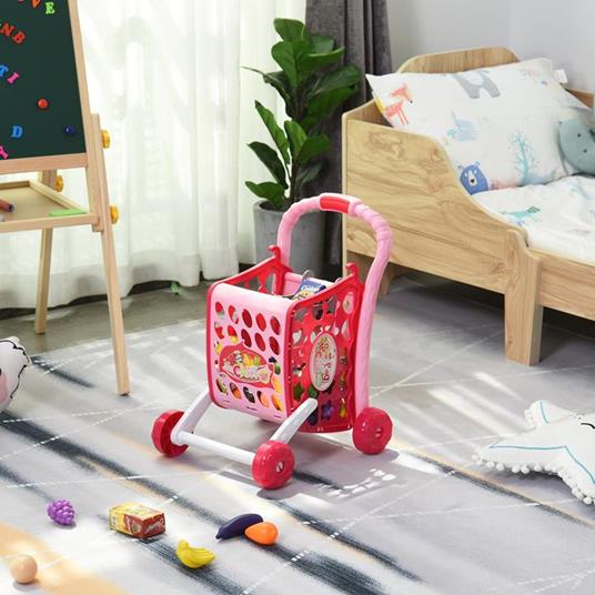 Homcom Carrello della Spesa Giocattolo per Bambini con Accessori e Musica Rosa - 2